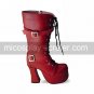 Handmade Wine Red PU Leather 12cm High Heel Classic Lolita Boots
