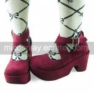Handmade Wine Red PU Leather Cross Belt 8cm High Heel Classic Lolita Shoes