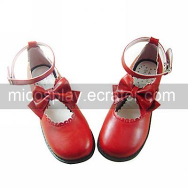 Handmade Wine Red PU Leather Flat Sweet Lolita Shoes with Bow