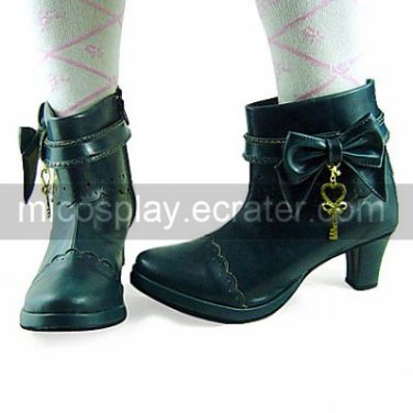 Ink Blue PU Leather 6.3cm High Heel Sweet Lolita Boots with Heart-shape Key