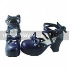 Ink Blue PU Leather 7.5cm High Heel Heart Shaped Hollow Gothic Lolita Shoes