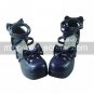 Ink Blue PU Leather 7.5cm High Heel Heart Shaped Hollow Gothic Lolita Shoes