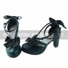 Ink Blue PU Leather 9cm High Heel Gothic Lolita Shoes with Bow