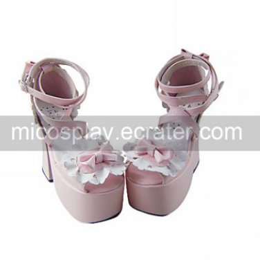 Pink and White PU Leather 12cm High Heel Sweet Lolita Sandals with Bow