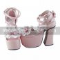 Pink and White PU Leather 12cm High Heel Sweet Lolita Sandals with Bow