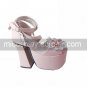 Pink and White PU Leather 12cm High Heel Sweet Lolita Sandals with Bow