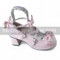Pink PU Leather 4.5cm High Heel Sweet Lolita Shoes with Diamond Studed Bow