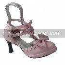 Pink PU Leather 7.5cm High Heel Sweet Lolita Shoes with Bow