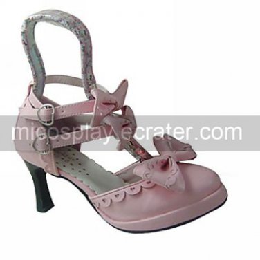Pink PU Leather 7.5cm High Heel Sweet Lolita Shoes with Bow