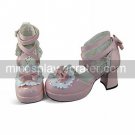 Pink PU Leather 7.5cm High Heel White Trimming Lace Sweet Lolita Shoes with Bow