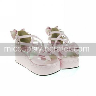 Pink PU Leather 7cm High Heel Sweet Lolita Sandal