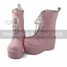 Pink PU Leather 10cm Platform Punk Lolita Martin Boots with White Shoelace