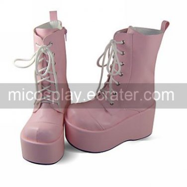 Pink PU Leather 10cm Platform Punk Lolita Martin Boots with White Shoelace