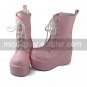 Pink PU Leather 10cm Platform Punk Lolita Martin Boots with White Shoelace