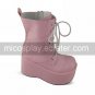 Pink PU Leather 10cm Platform Punk Lolita Martin Boots with White Shoelace