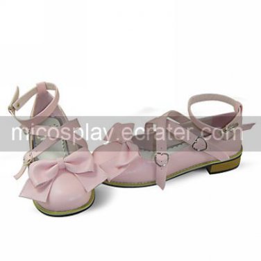 Pink PU Leather Flat Simple Sweet Lolita Shoes with Bow