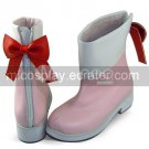 Pink Round Toe Ankle Length PU Lolita Boots