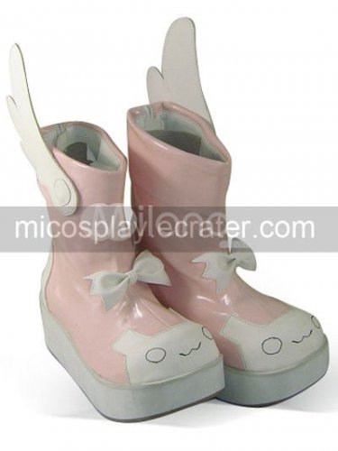 Pink Wing Round Toe Ankle Length Platform PU Lolita Boots
