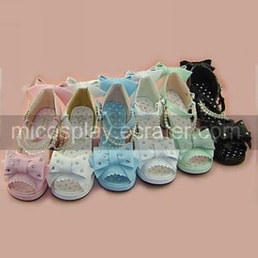 PU Leather 6.3cm High Heel Princess Lolita Sandals with Beads