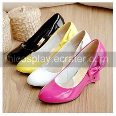 PU Leather 6cm Wedge Princess Lolita Shoes with Heart Hollow