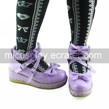 Purple High Gloss PU Leather 5.5cm Wedge Sweet Lolita Shoes