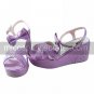 Purple PU Leather 8cm Wedge Sweet Lolita Sandals with Bow