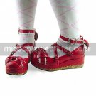 Red and White PU Leather 5.5cm Wedge Sweet Lolita Shoes