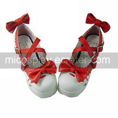 Red and White PU Leather 7.5cm High Heel Sweet Lolita Shoes with Bow