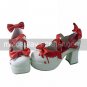 Red and White PU Leather 7.5cm High Heel Sweet Lolita Shoes with Bow