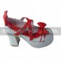 Red and White PU Leather 7.5cm High Heel Sweet Lolita Shoes with Bow