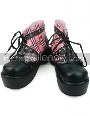 Red Checked Punk Imitated Leather Foam Cosplay Shoes