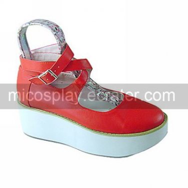 Red PU Leather 5cm Platform Classic Lolita Shoes(White Sole)
