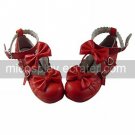 Red PU Leather 5cm Wedge Sweet Lolita Shoes with Bow