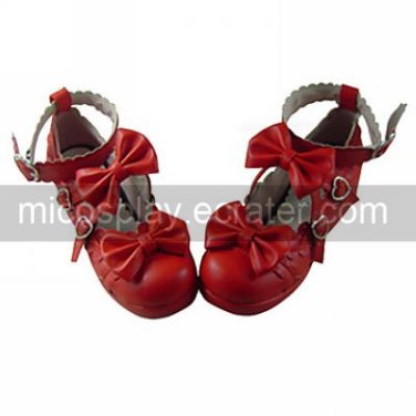 Red PU Leather 5cm Wedge Sweet Lolita Shoes with Bow