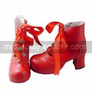 Red PU Leather 7.5cm High Heel Sweet Lolita Boots with Ribbon