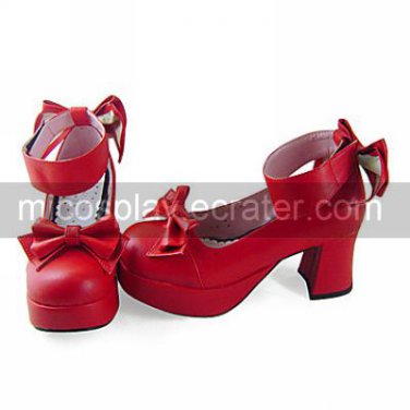 Red PU Leather 7.5cm High Heel Sweet Lolita Shoes with Bow