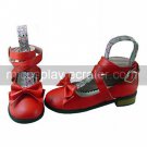 Red PU Leather Flat Classic Lolita Shoes with Bow