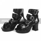Roman Style 3 Cone Heel Black Patent Lolita Sandals