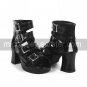Roman Style 3 Cone Heel Black Patent Lolita Sandals