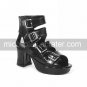 Roman Style 3 Cone Heel Black Patent Lolita Sandals