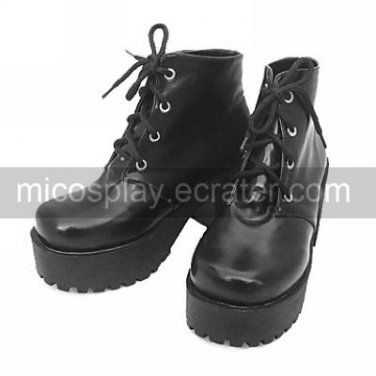 Skid Soles 3 Cone Heel Black PU Lolita Shoes