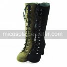 Suede Upper PU Leather 7.5cm High Heel Lace-up Classic Lolita Boots