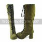 Suede Upper PU Leather 7.5cm High Heel Lace-up Classic Lolita Boots