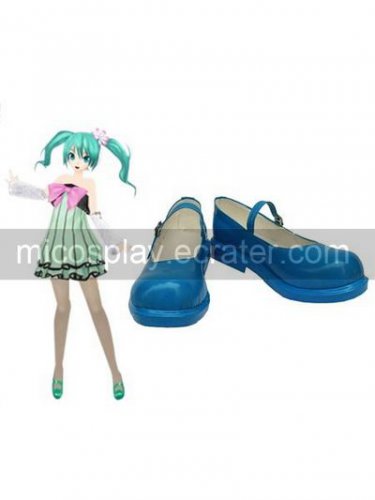 Vocaloid Blue Faux Leather 1 15'' High Heel Cosplay Shoes