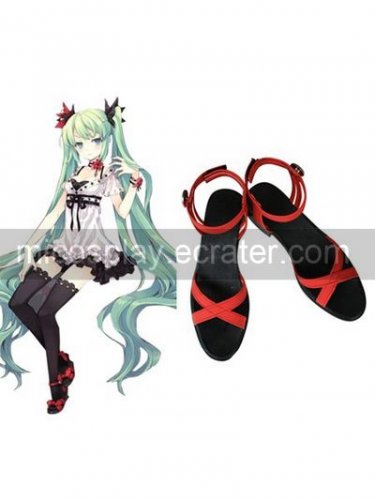 Vocaloid Hatsune Miku Imitated Leather Cosplay Shoes black and red