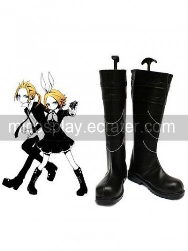 Vocaloid Kagamine Rin Black Faux Leather 1 15'' High Heel Buckle Cosplay Shoes