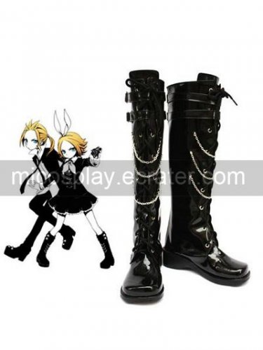Vocaloid Kagamine Rin Black Faux Leather 2'' High Heel Cosplay Shoes