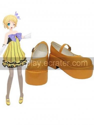Vocaloid Orange Faux Leather 2'' High Heel Platform Cosplay Shoes