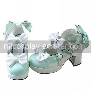 White and Light Green PU Leather 7.5cm High Heel Sweet Lolita Shoes