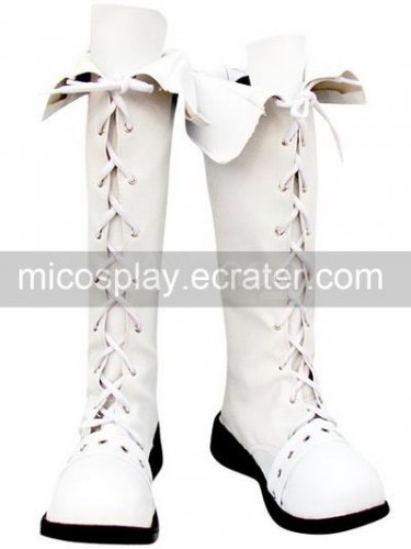 White Lace Tie Imitated Leather Rubber Cosplay Boots